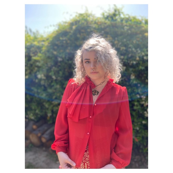 Vintage Red Ruffled Blouse - Picture 4 of 9